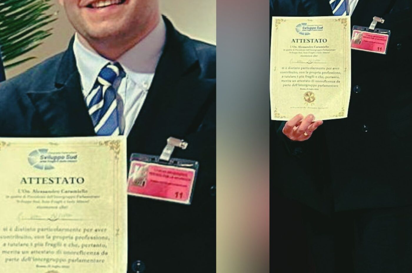 GIUSEPPE NAPPA RICEVE UN PRESTIGIOSO RICONOSCIMENTO DALL’INTERGRUPPO PARLAMENTARE “ SVILUPPO SUD”, AREE FRAGILI E ISOLE MINORI PER IL SUO IMPEGNO SOCIALE