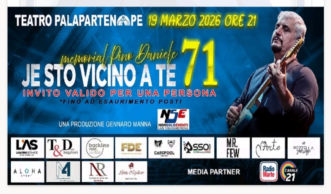 L’11ª edizione del Memorial Pino Daniele – Je sto vicino a te è sold out: il 19 marzo al PalaPartenope si terrà una grande festa musicale con decine di artisti per celebrare l’eredità del cantautore napoletano.