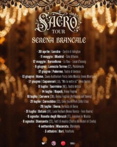 SERENA BRANCALE: annuncia il “SACRO TOUR”, che partirà il 30 aprile da Londra per concludersi ad ottobre nella sua Bari. In attesa della sua seconda esibizione di stasera sul palco del Teatro Ariston di Sanremo.