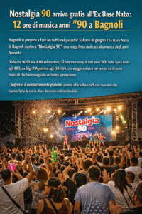 Nostalgia 90 arriva gratis all’Ex Base Nato: 12 ore di musica anni ’90 a Bagnoli