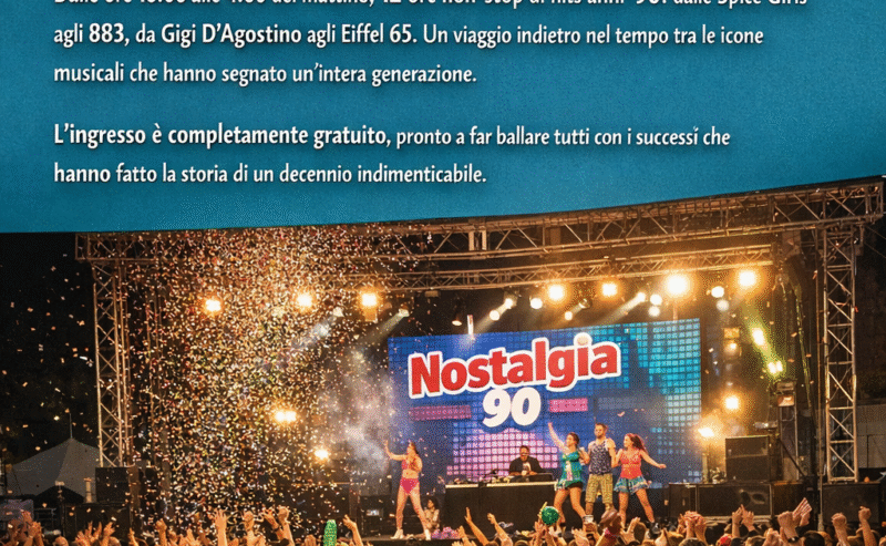 Nostalgia 90 arriva gratis all’Ex Base Nato: 12 ore di musica anni ’90 a Bagnoli