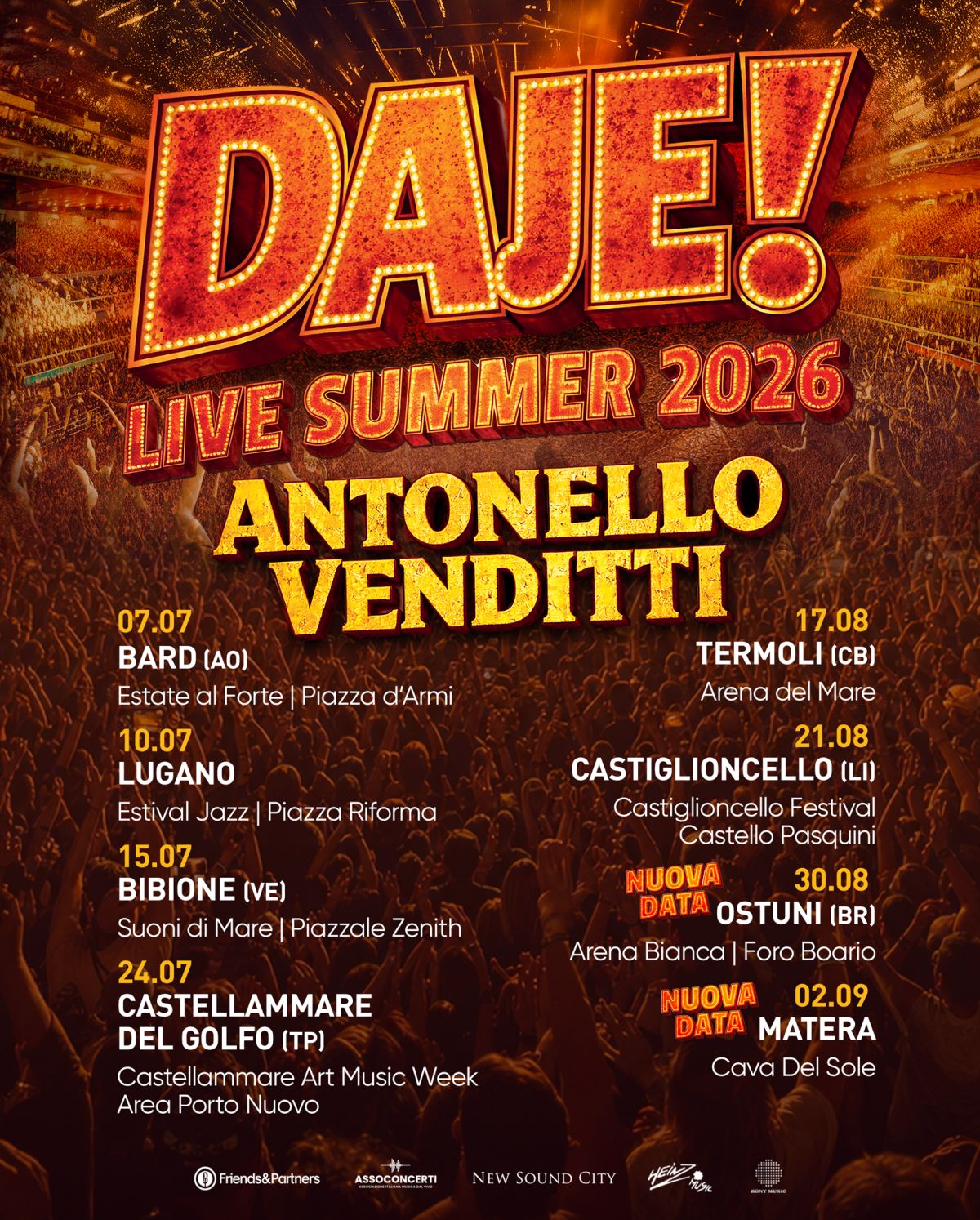 Altre due date del tour di Antonello Venditti: “DAJE! LIVE SUMMER 2026”