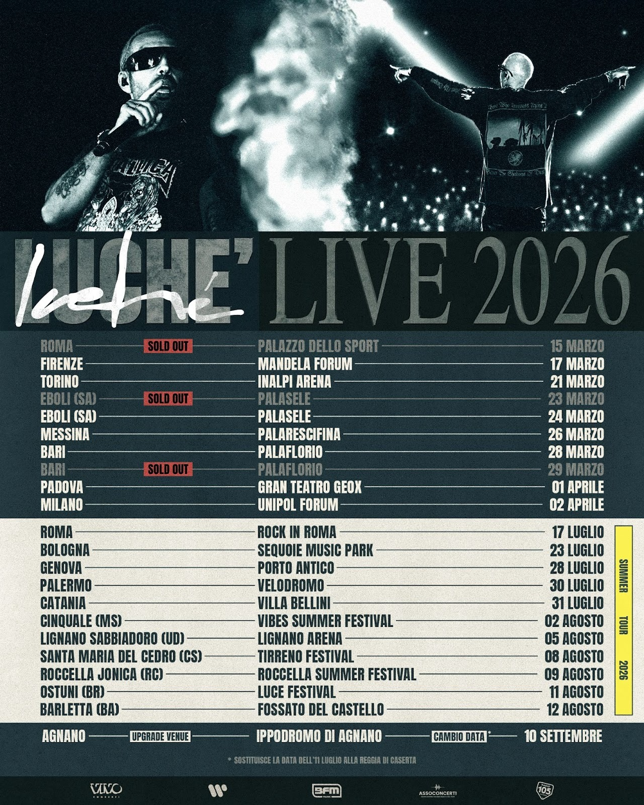 LUCHÈ: annuncia oggi il “SUMMER TOUR 2026​”, che lo porterà a calcare i palchi dei migliori festival italiani. Prima data il 17 luglio al Rock in Roma. In attesa della data evento di settembre all’Ippodromo di Agnano.