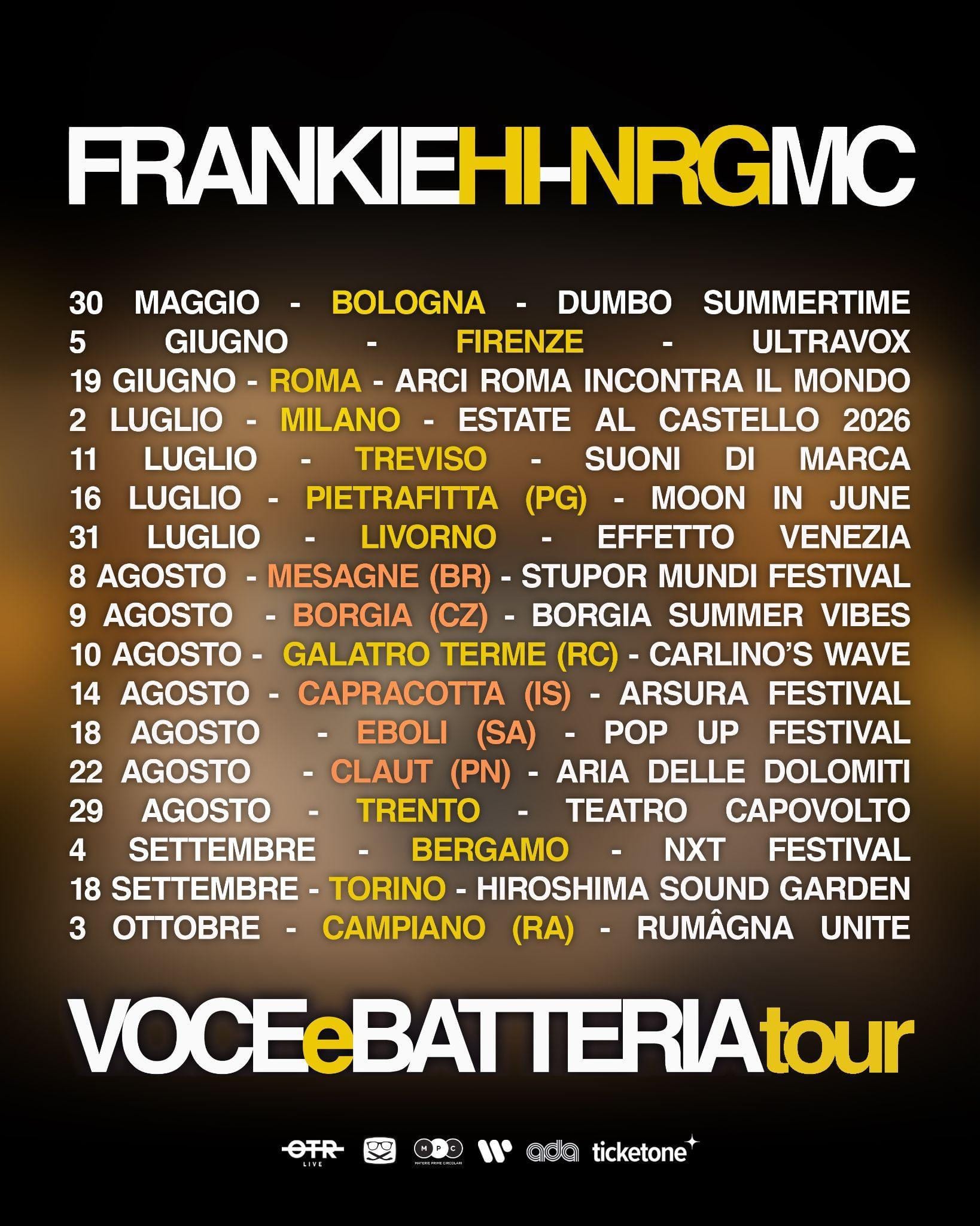 FRANKIE HI-NRG MC AGGIUNGE NUOVI APPUNTAMENTI AL “VOCE e BATTERIA TOUR 2026”